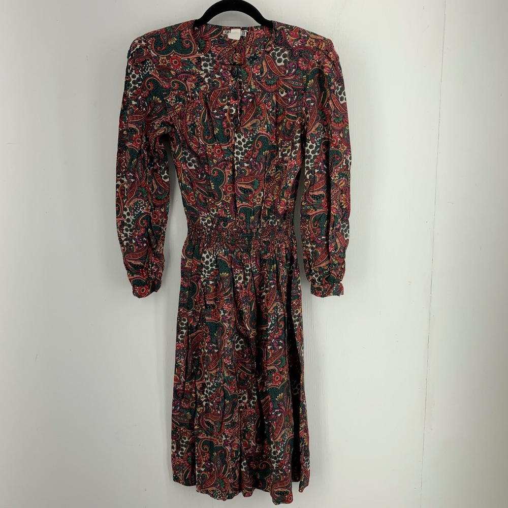 Taurus II Vintage 80s Boho Retro Paisley Midi Dress Smocked Waist 8 Whimsigoth